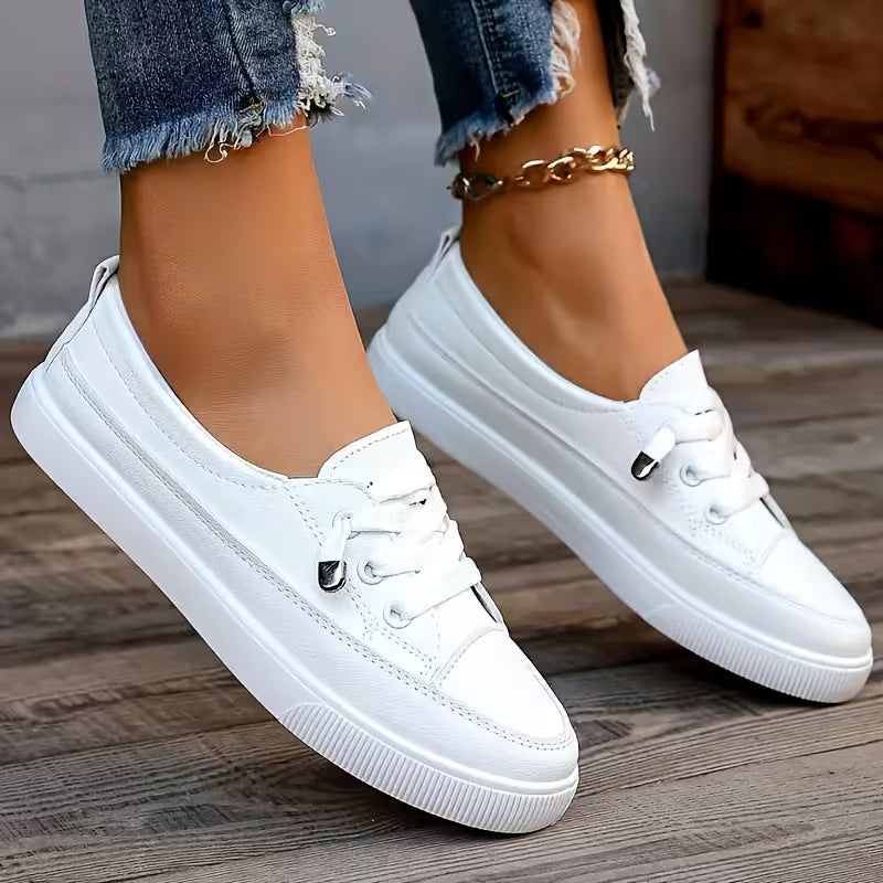 Azzy - Confortables Chaussures plates blanches à lacets pour femmes