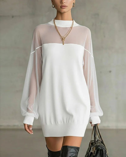 Clarève - Robe en Patchwork Solide avec Manches Lanternes