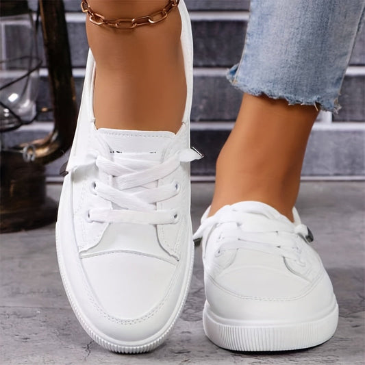 Azzy - Confortables Chaussures plates blanches à lacets pour femmes