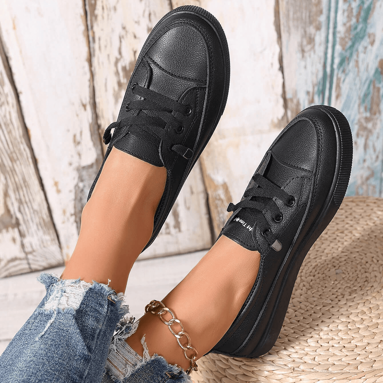 Azzy - Confortables Chaussures plates blanches à lacets pour femmes