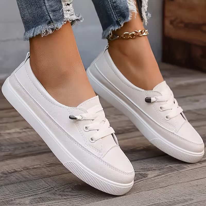 Azzy - Confortables Chaussures plates blanches à lacets pour femmes