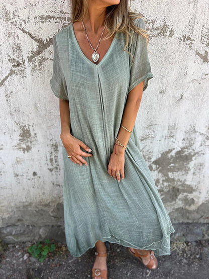 Robe Midi Confortable à Col V