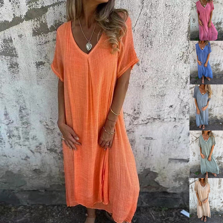 Robe Midi Confortable à Col V