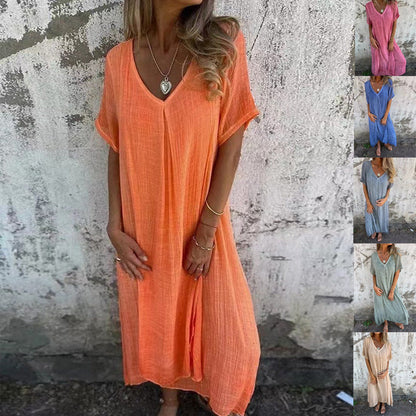 Robe Midi Confortable à Col V