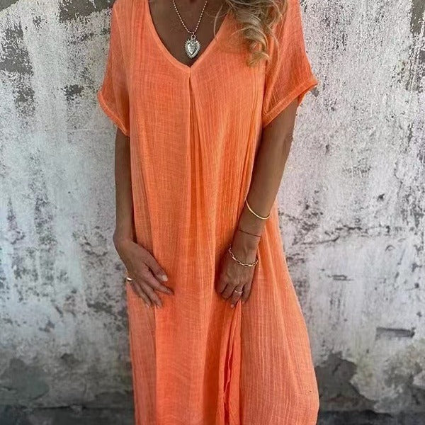 Robe Midi Confortable à Col V