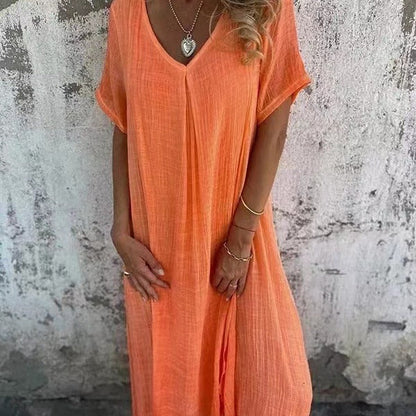 Robe Midi Confortable à Col V