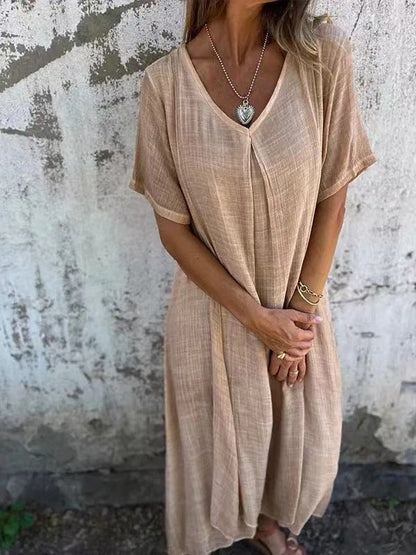 Robe Midi Confortable à Col V