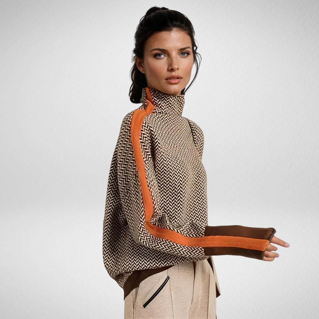 Clemence - Élégant Pull col roulé avec rayures contrastées