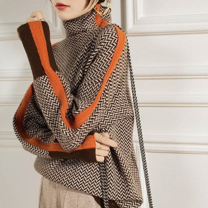 Clemence - Élégant Pull col roulé avec rayures contrastées