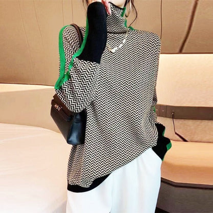Clemence - Élégant Pull col roulé avec rayures contrastées