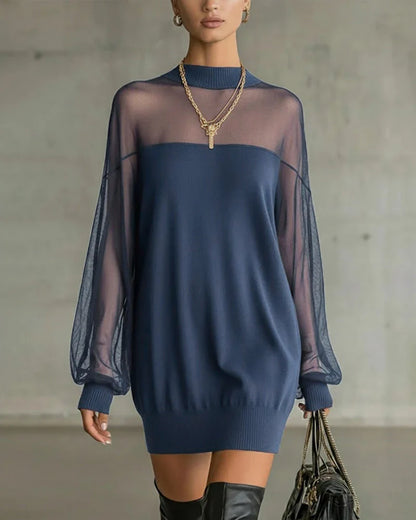 Clarève - Robe en Patchwork Solide avec Manches Lanternes