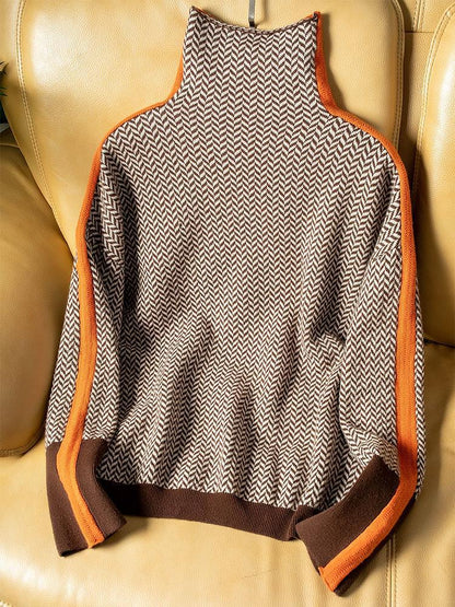 Clemence - Élégant Pull col roulé avec rayures contrastées