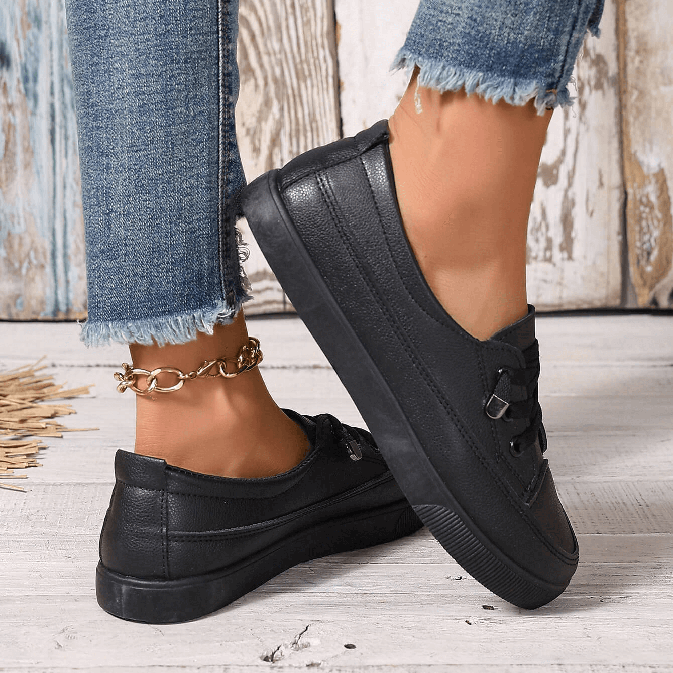 Azzy - Confortables Chaussures plates blanches à lacets pour femmes