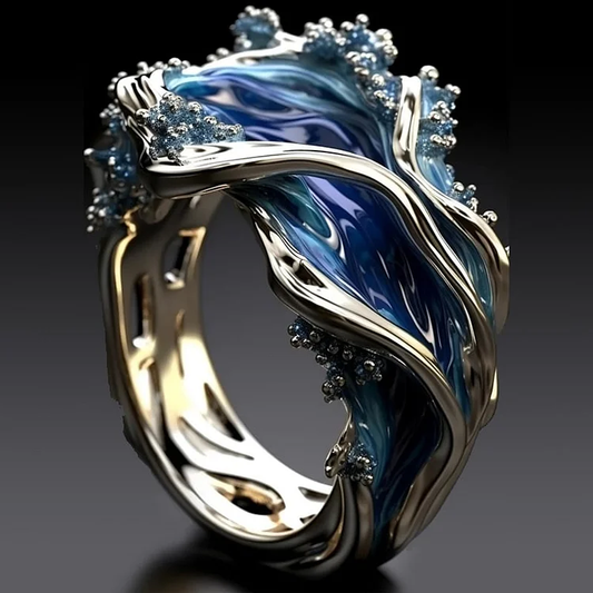 Bague en Or - Motif Unique de Vague Océanique