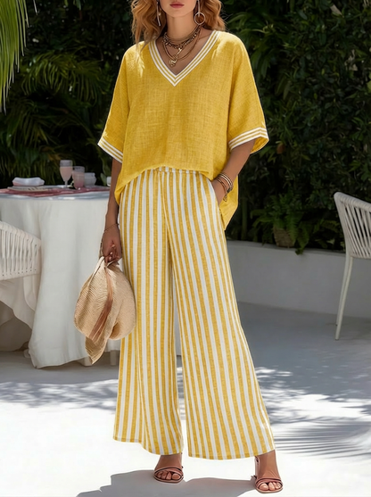 Ensemble Élégant en Lin-Coton Rayé Amelia
