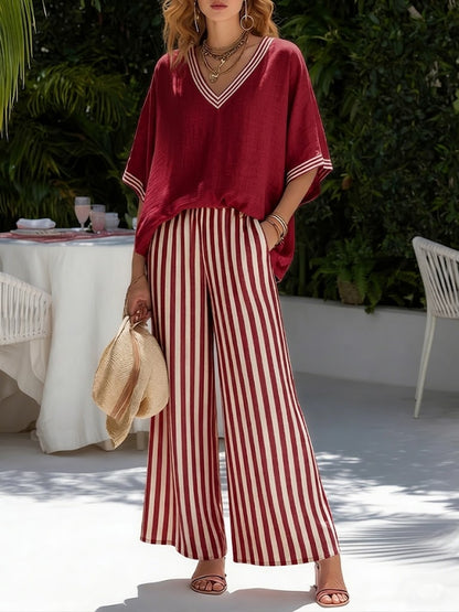 Ensemble Élégant en Lin-Coton Rayé Amelia