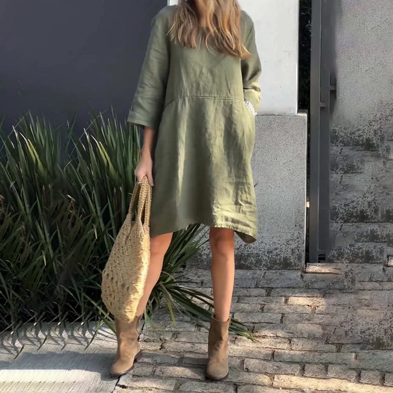 Robe Midi Fluide Élégance Douce Drapée - Confortable Robe