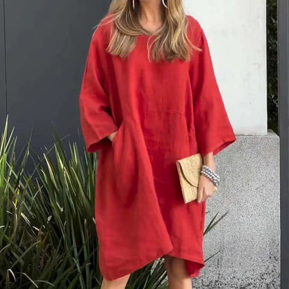 Robe Midi Fluide Élégance Douce Drapée - Confortable Robe